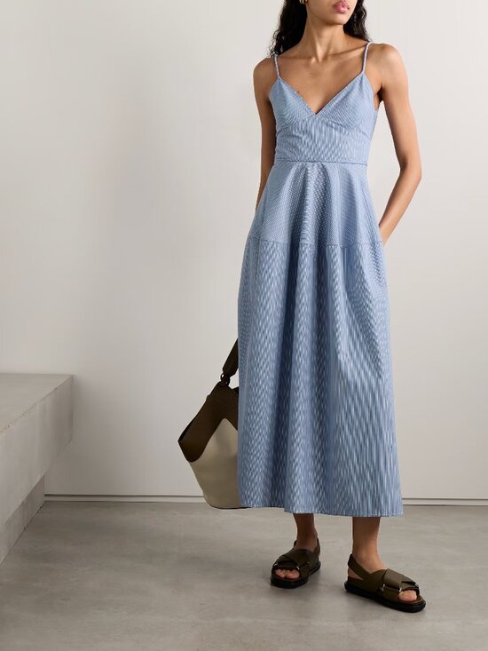 Co Dresses & Skirts - Co Basque Striped Cotton Midi-Dress in Blue Multi SZ S